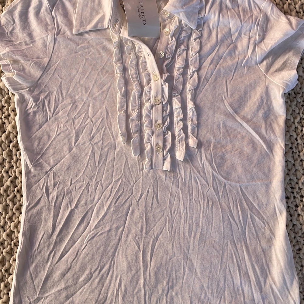 Talbots White Button Down Shirt with Ruffles